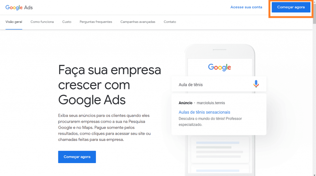 Criação de COnta no Google ADS
